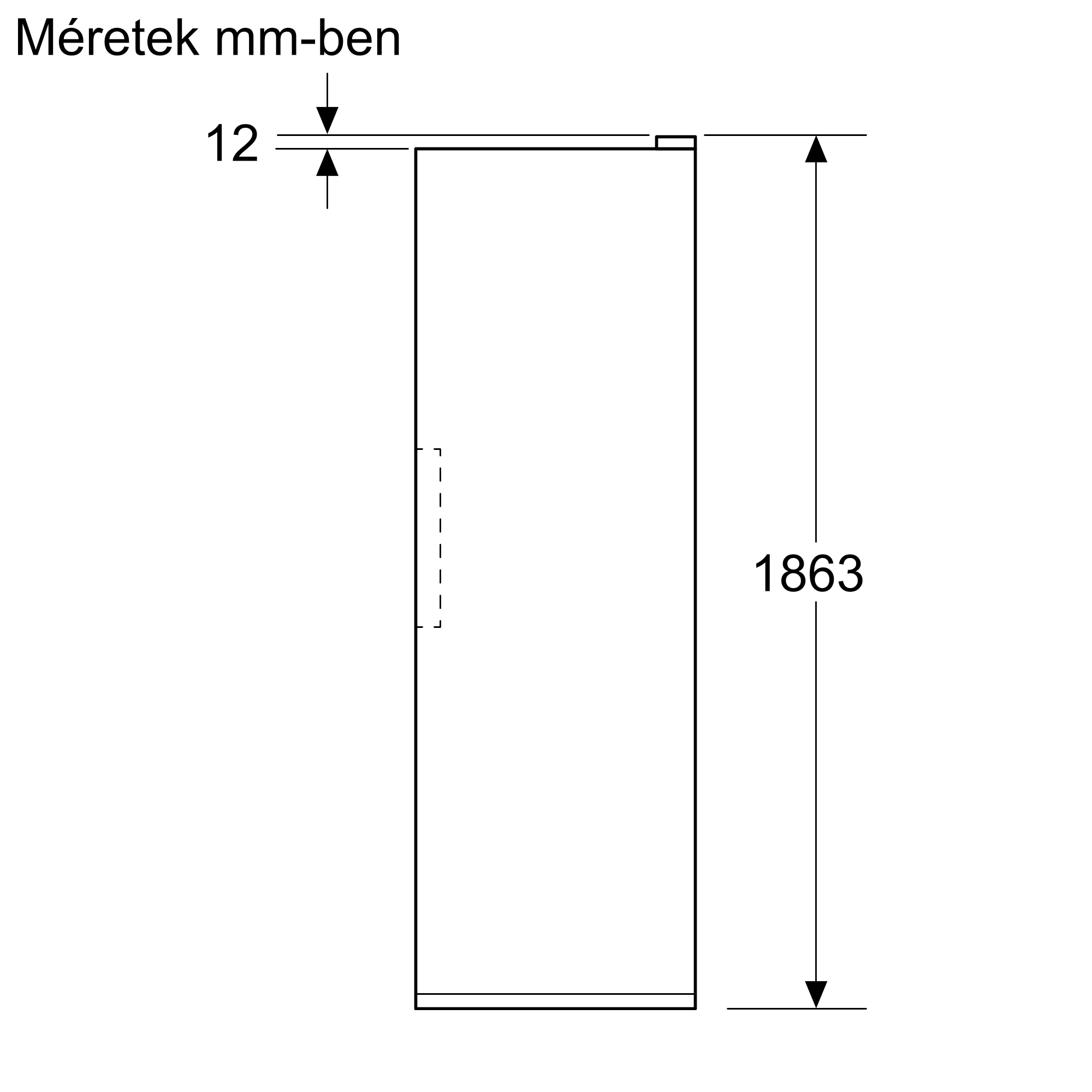 Műszaki rajz: Magasság 1863 mm, 12 mm távolság.