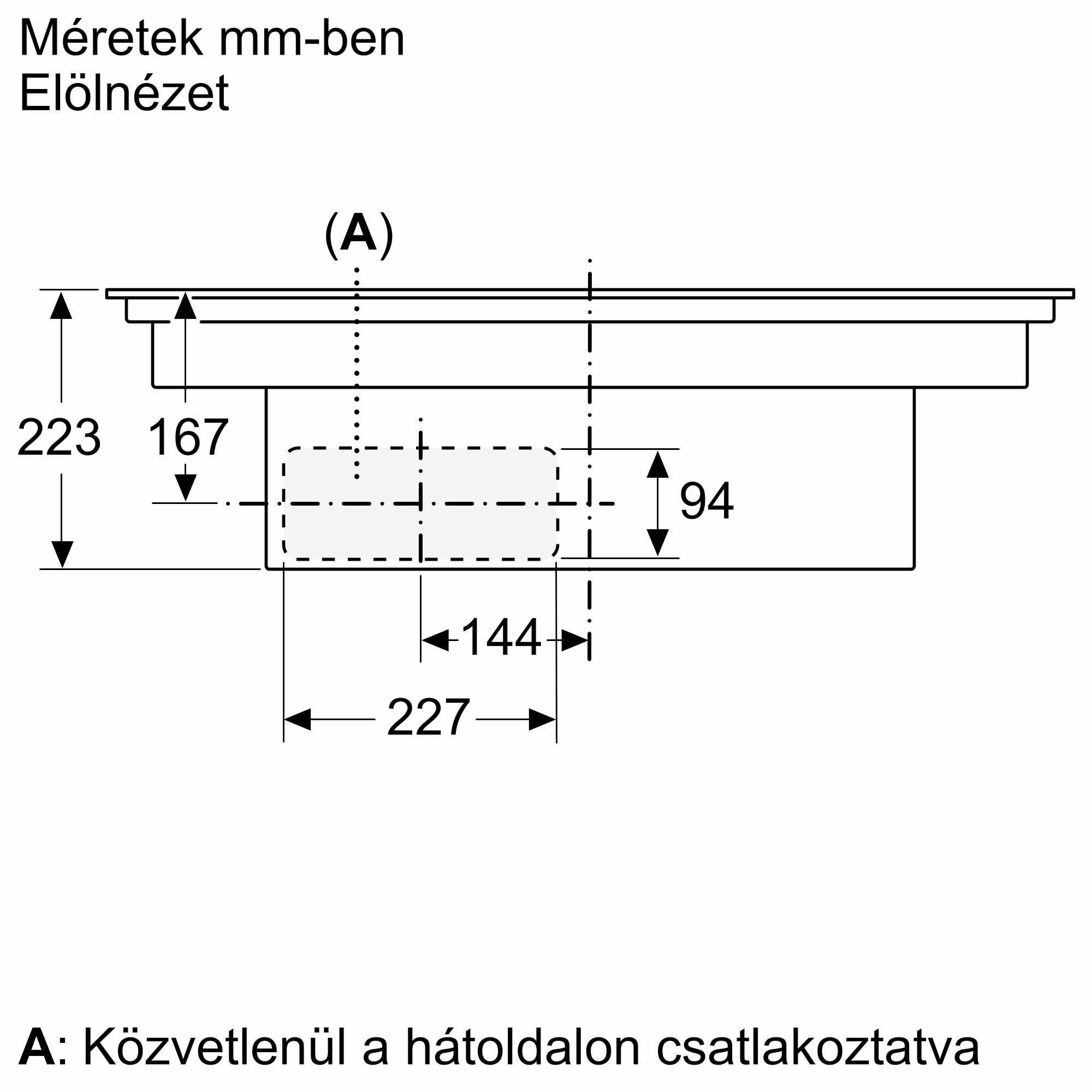Műszaki rajz mm-ben. Elölnézet.