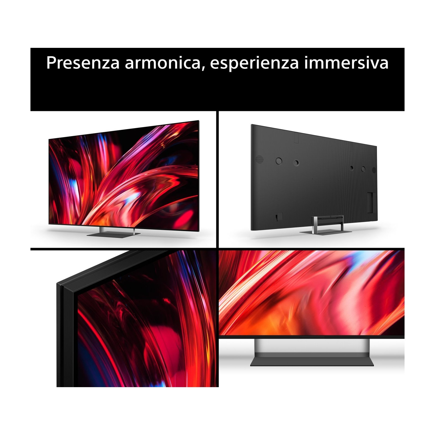 Un moderno televisore viene mostrato da varie angolazioni.