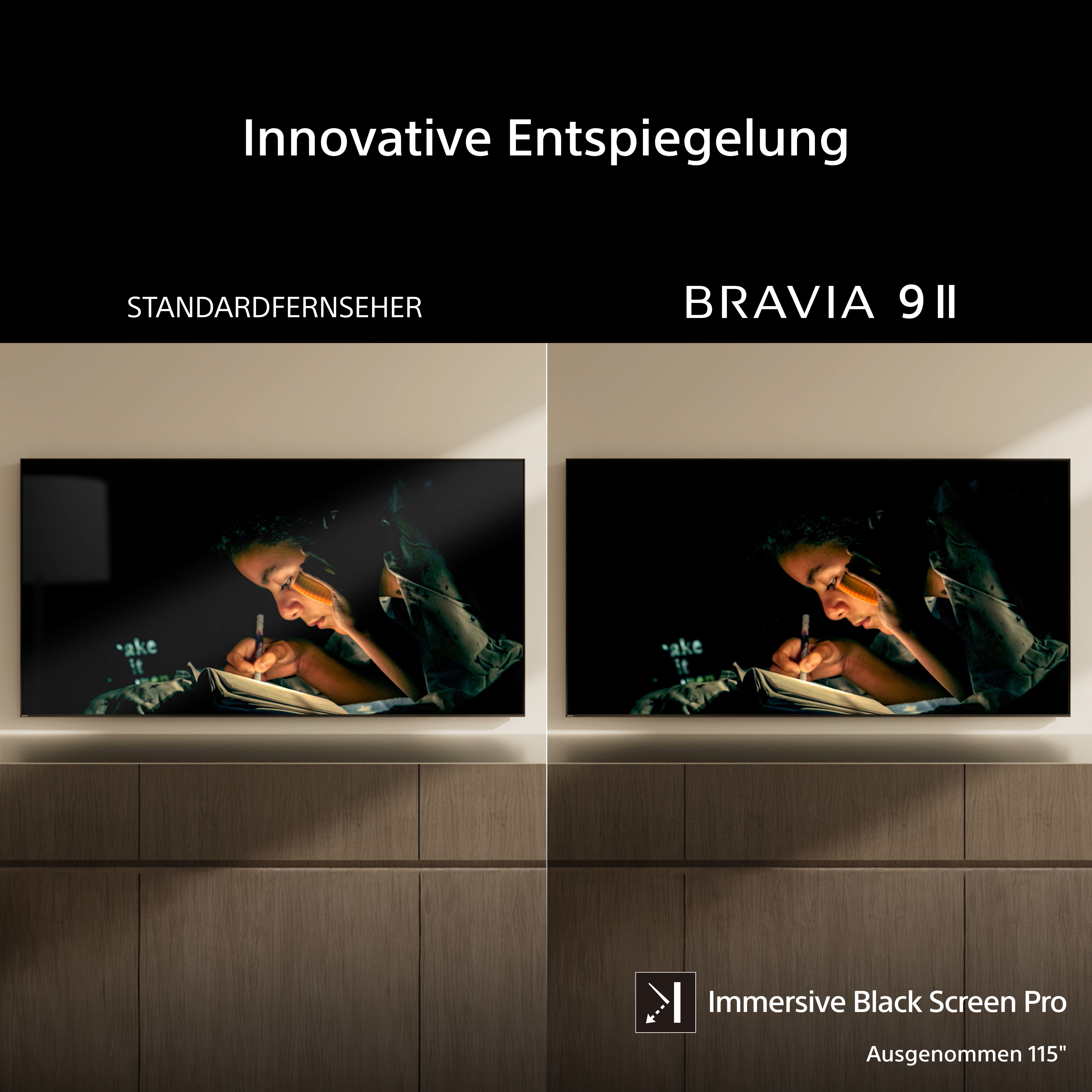 Zwei Fernseher nebeneinander: links Standard, rechts BRAVIA 9 ll.