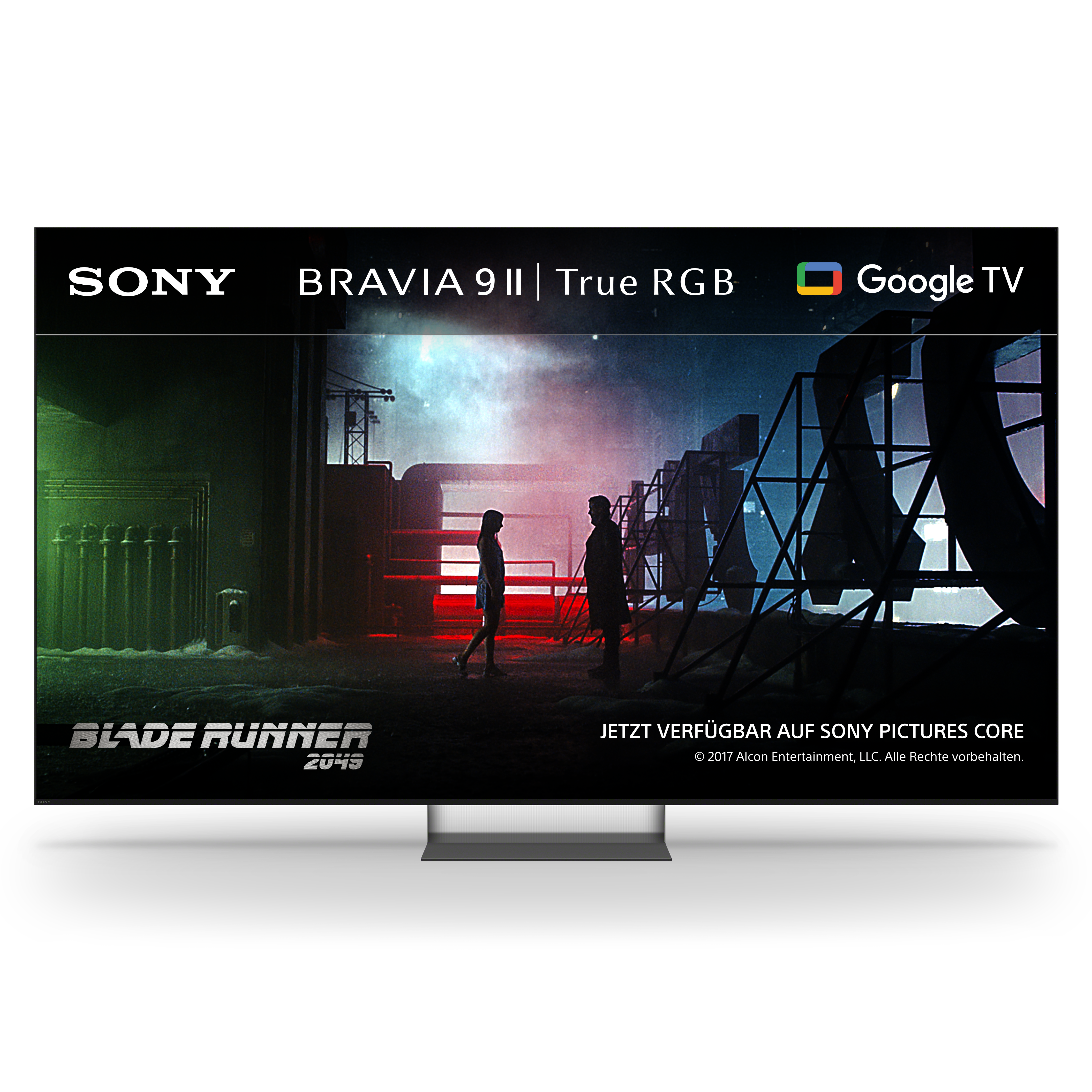 Sony Bravia 911 TV mit Blade Runner 2049 Szene, Google TV Logo.