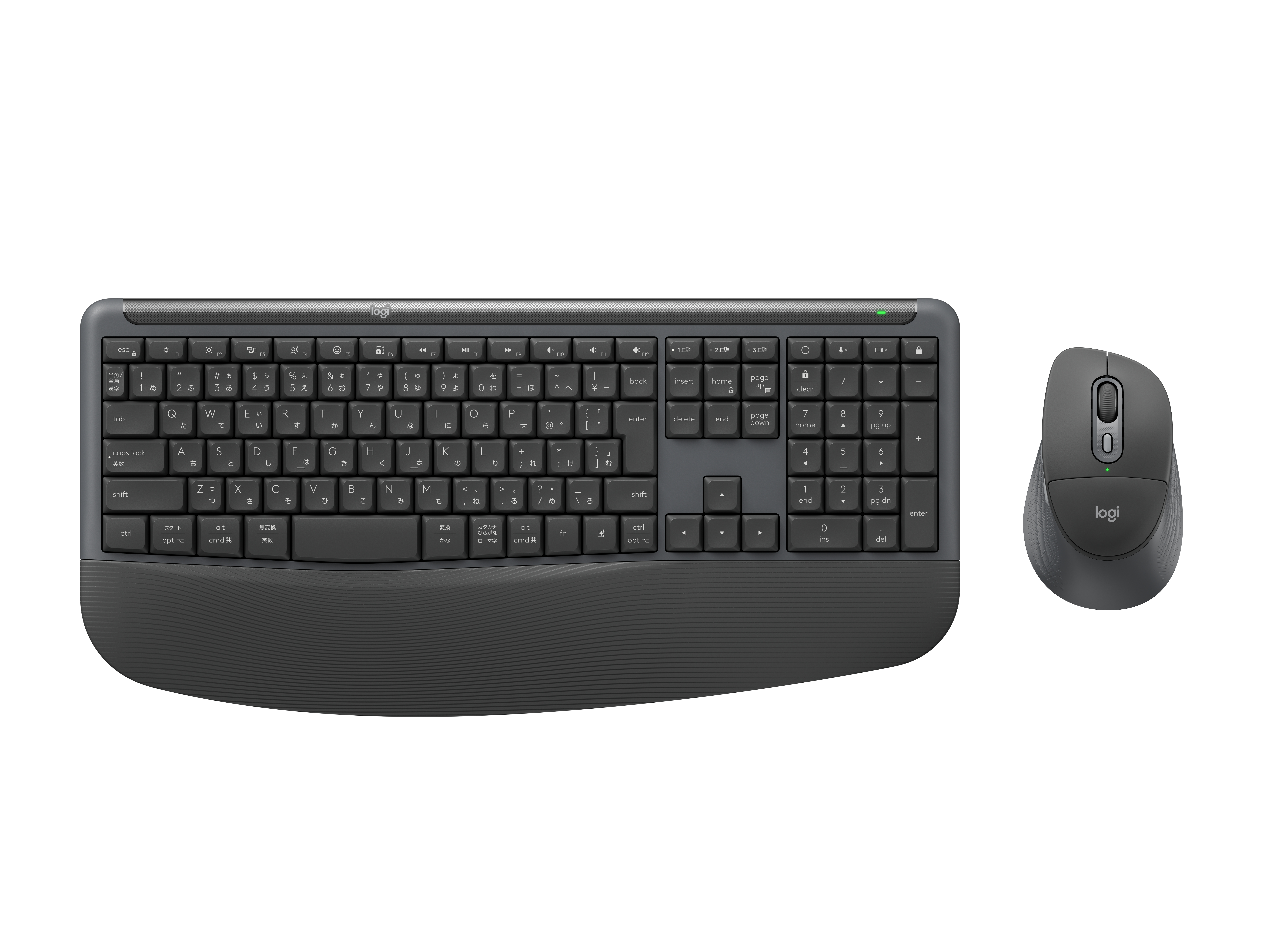 Un teclado y ratón Logitech grises sobre un fondo blanco.
