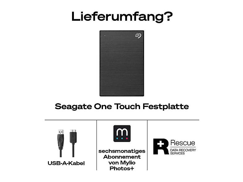 SEAGATE One Touch mit Passwort Festplatte, 5 TB HDD, 2,5 Zoll, extern, Schwarz