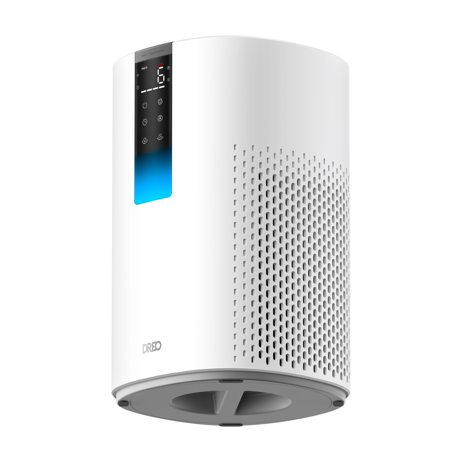 Purificatore d'aria intelligente DREO bianco con display digitale che mostra il livello PM2.5 6.