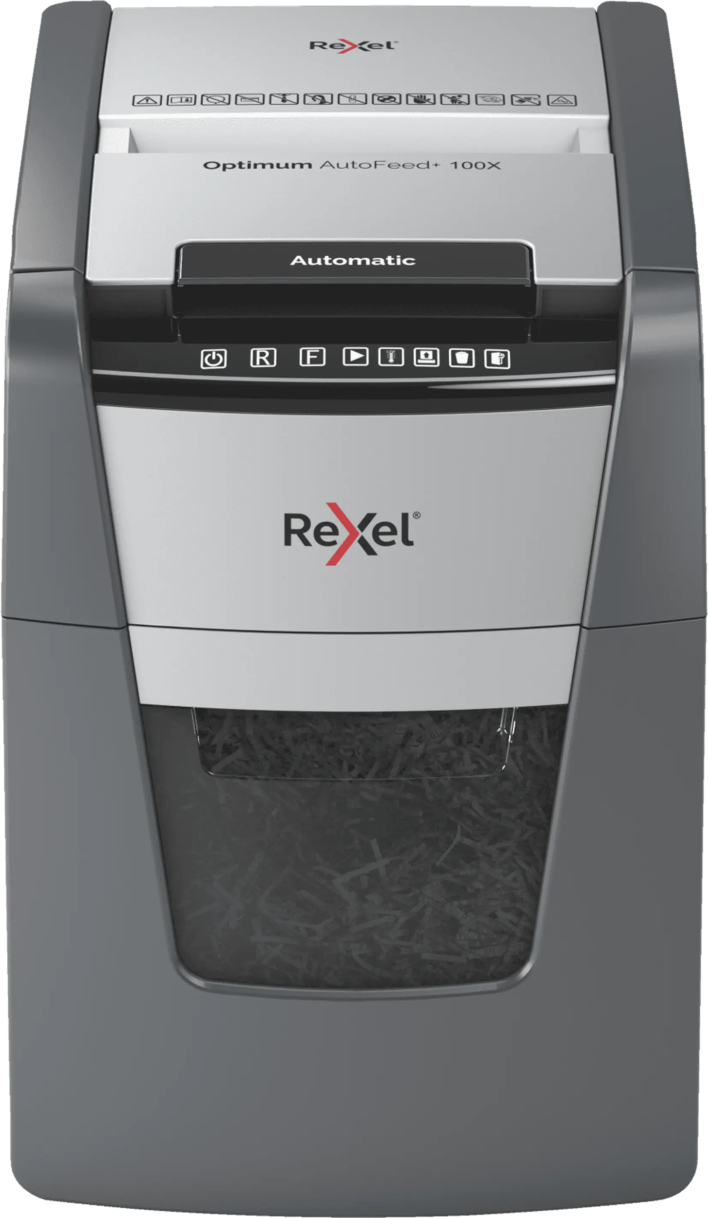 REXEL Optimum AutoFeed 100X automata iratmegsemmisítő, P-4 konfetti, max. 100 lap (2020100XEU)