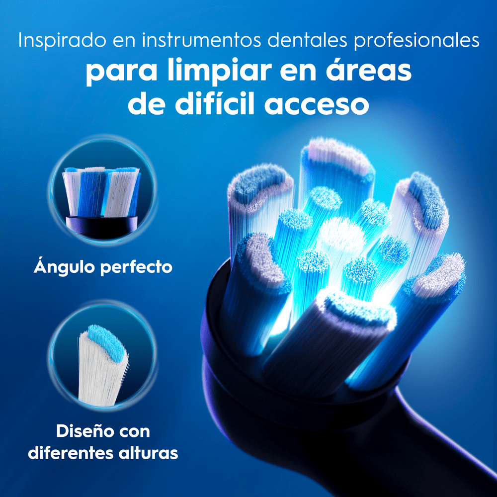 Inspirado en instrumentos dentales profesionales para limpiar el áreas de difícil acceso. Ángulo perfecto. 