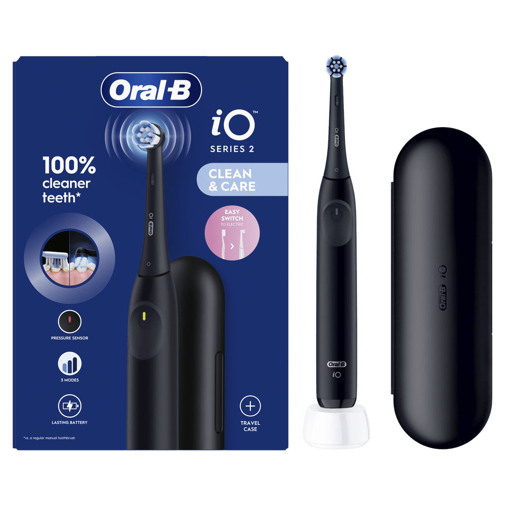 Cepillo eléctrico Oral-B iO Series 2 negro con estuche y embalaje.