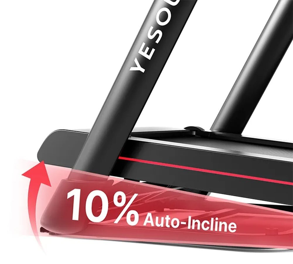 Bieżnia z automatycznym nachyleniem 10% i czerwoną linią.