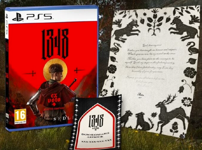 PS5 Spielhülle, Brief mit Schnörkeln, dazu ein kleines Artbook.