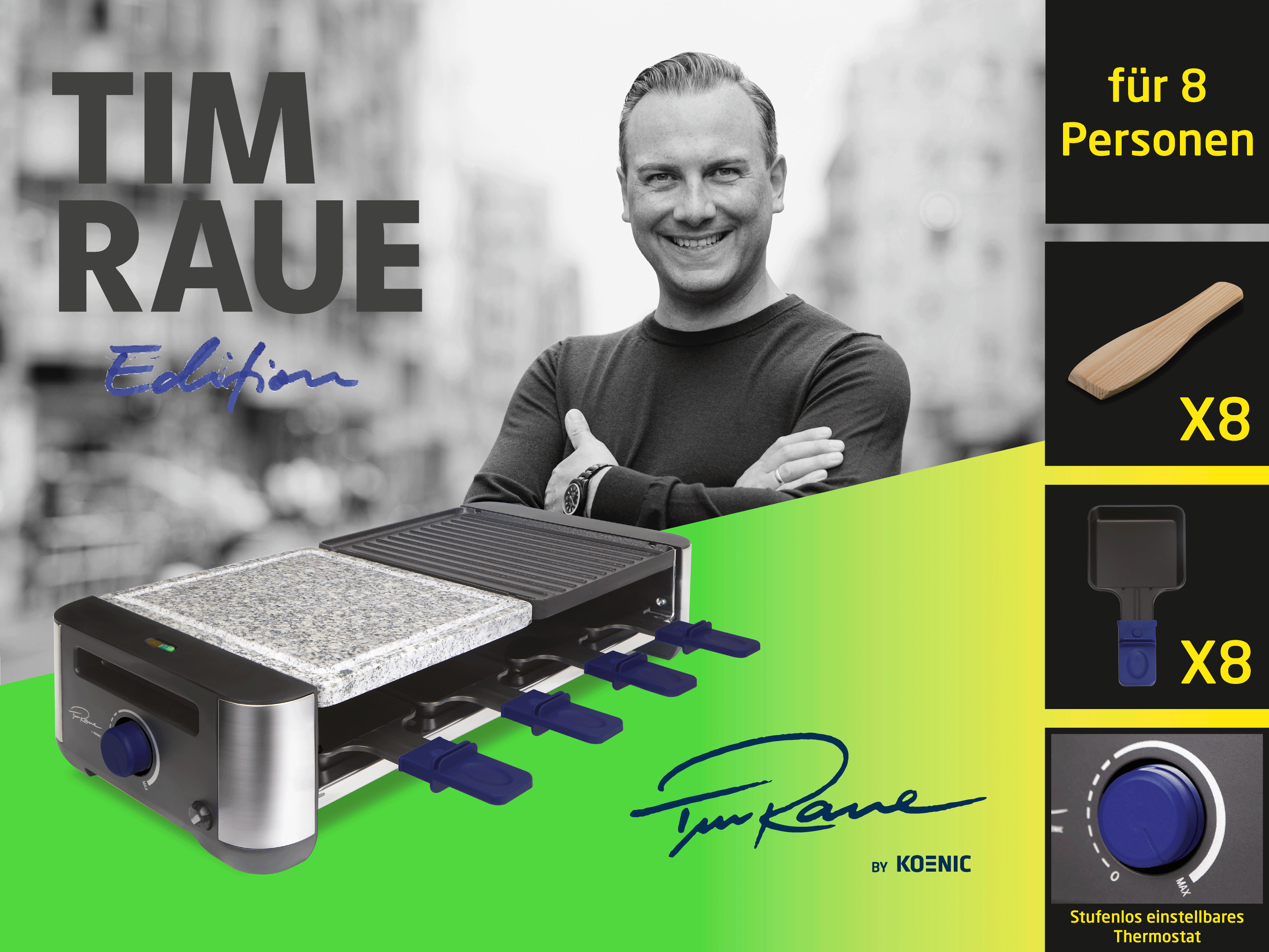 Tim Raues Edition Raclette für 8 Personen mit Zubehör.