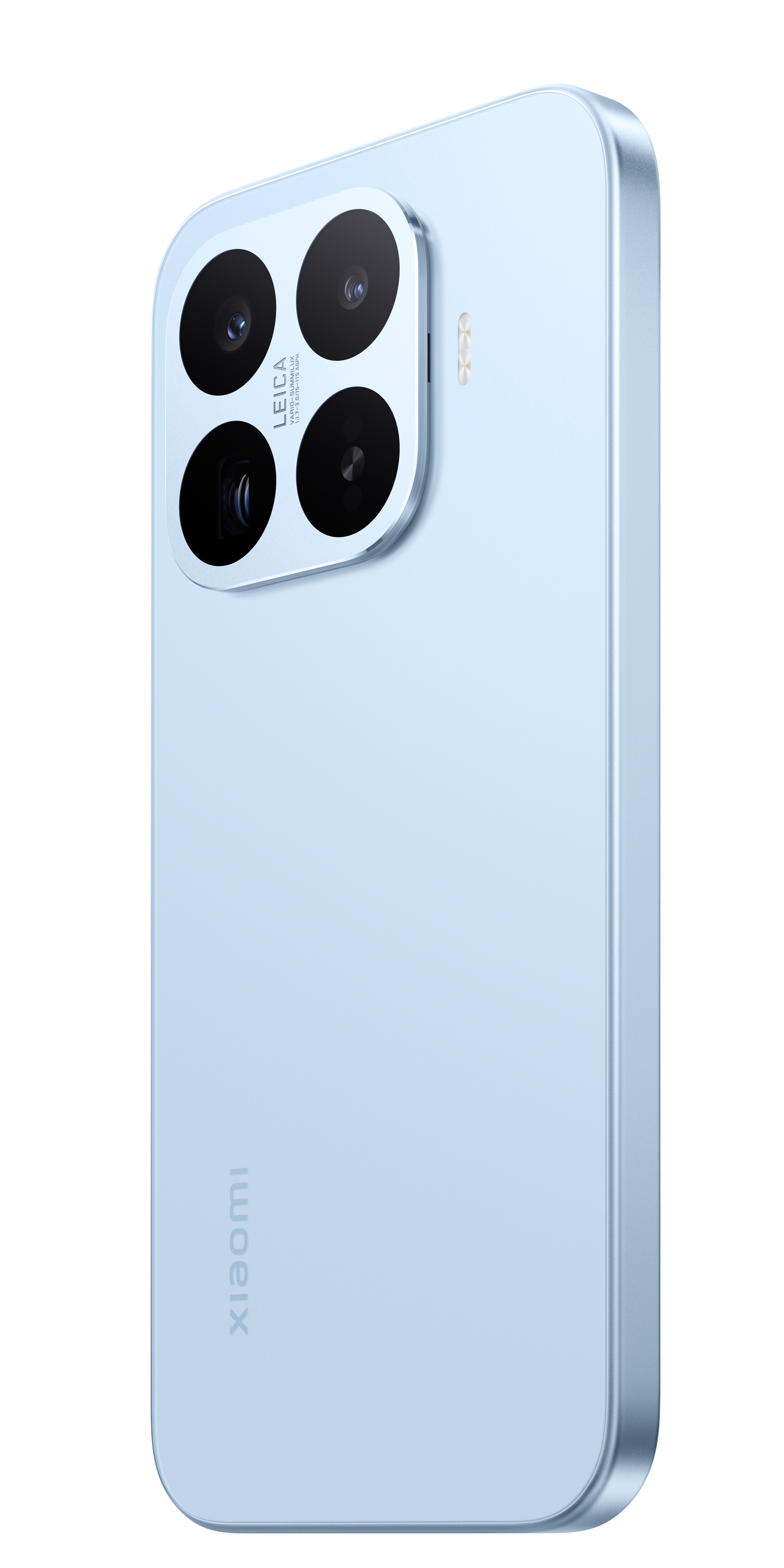 Ein hellblaues Smartphone mit einem vierfachen Leica-Kamerasystem auf der Rückseite.