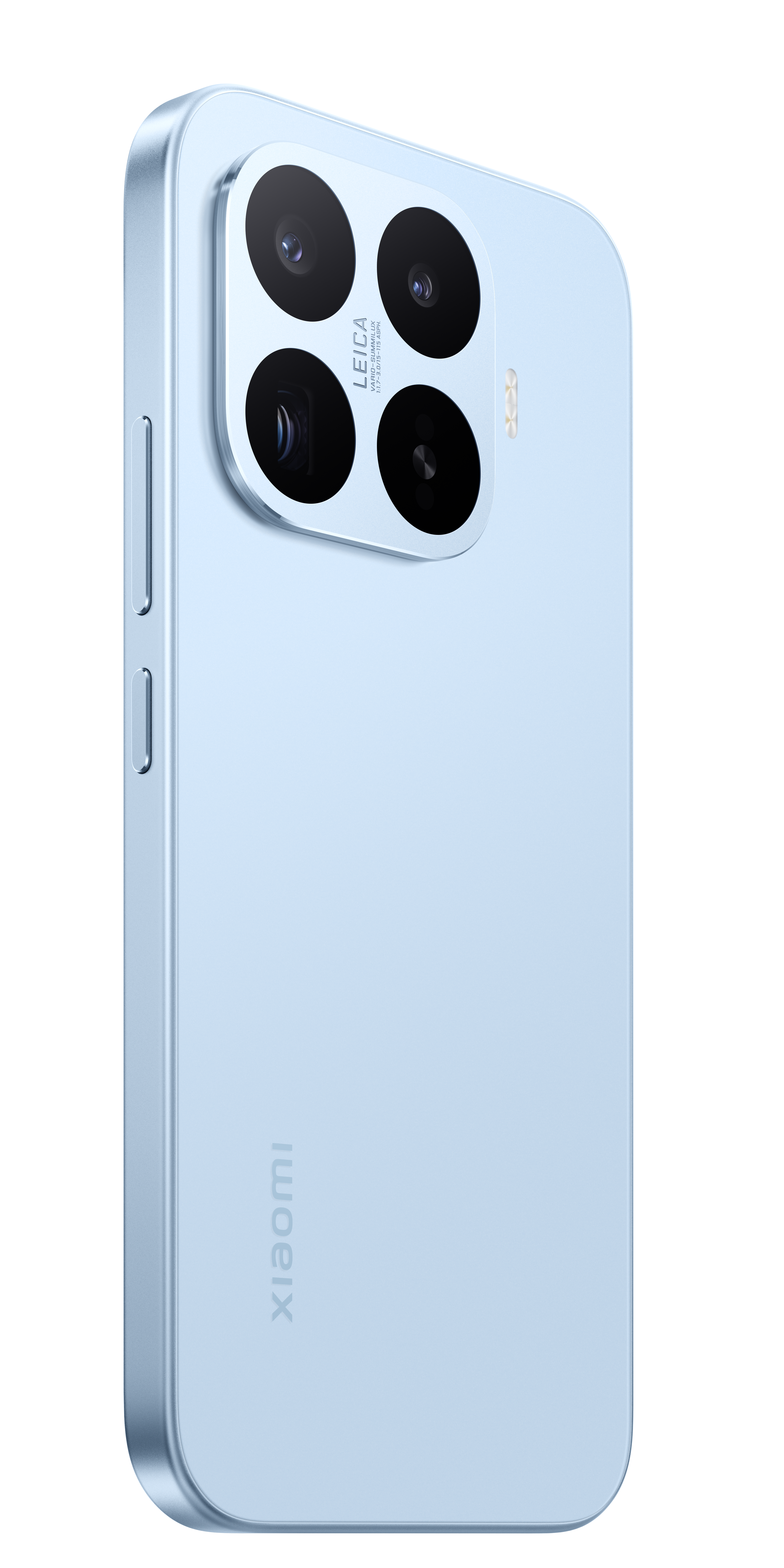 Ein hellblaues Smartphone mit einem Leica-Kamerasystem auf der Rückseite.