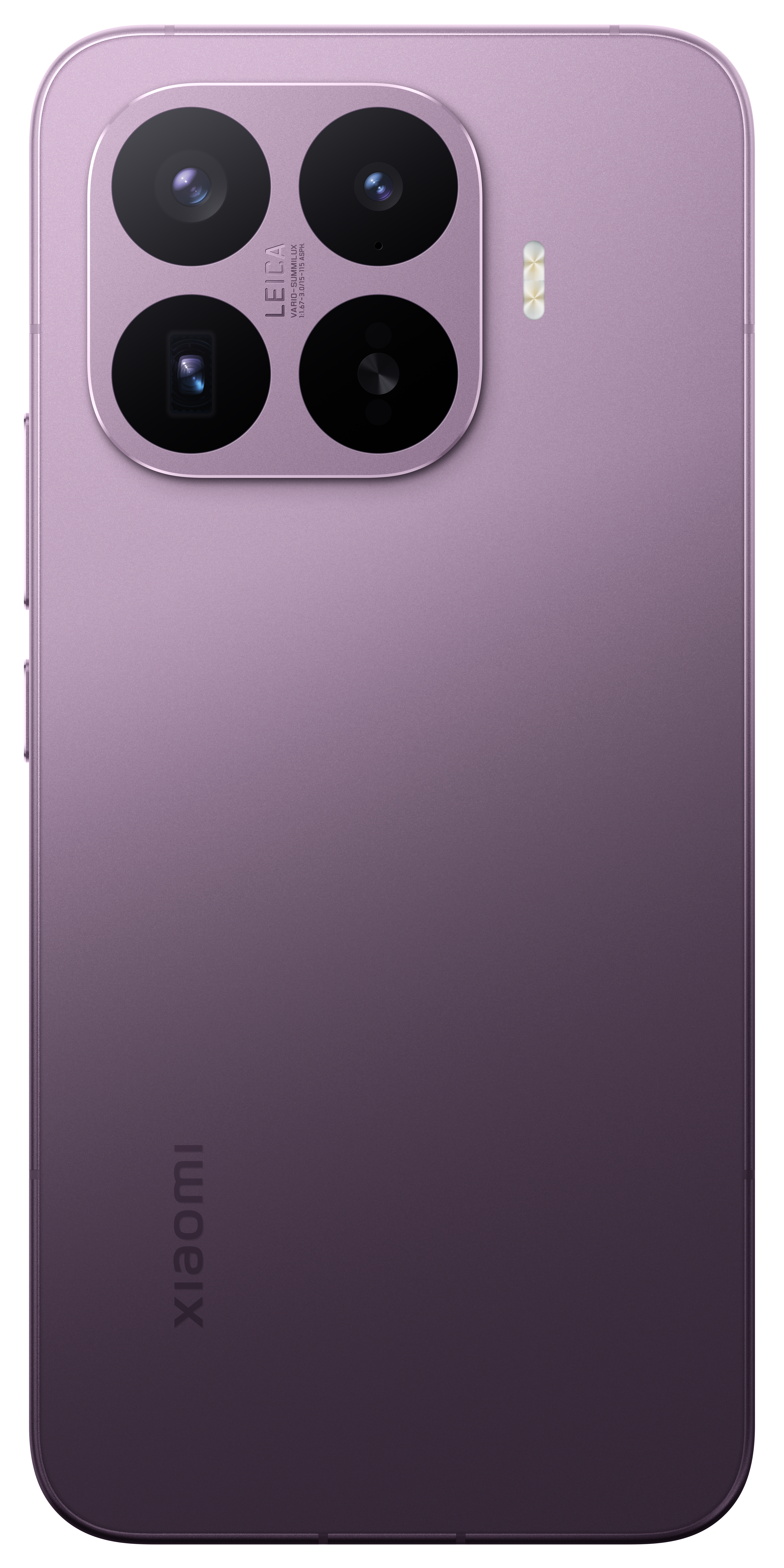 Lila Smartphone-Rückseite mit vier Kameras und Leica-Branding.