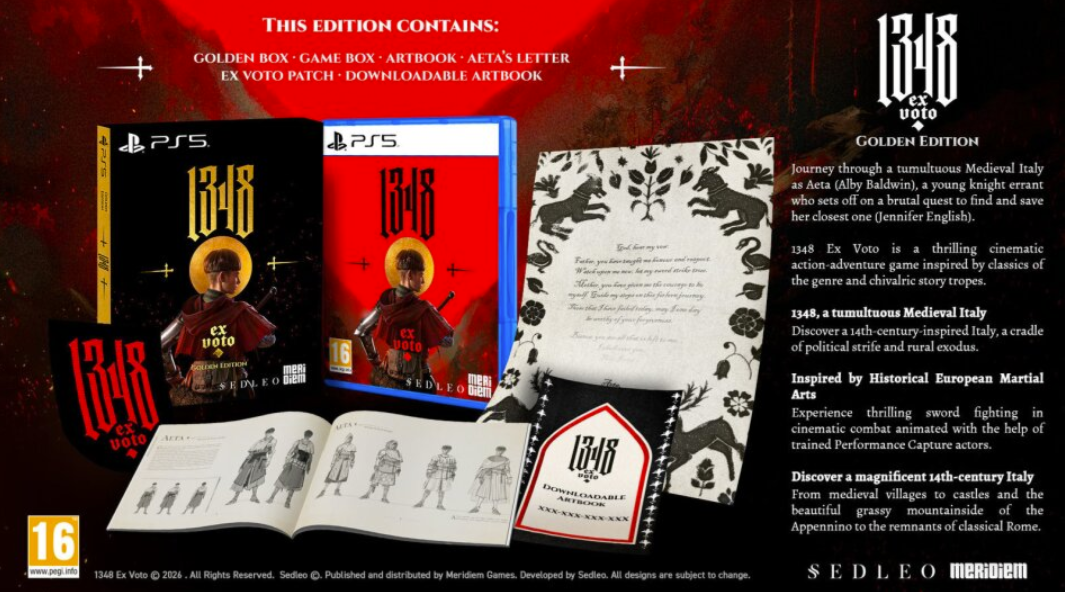 PS5-Spielebox, Artbook und Infoblatt für 1348 Ex Voto Golden Edition.