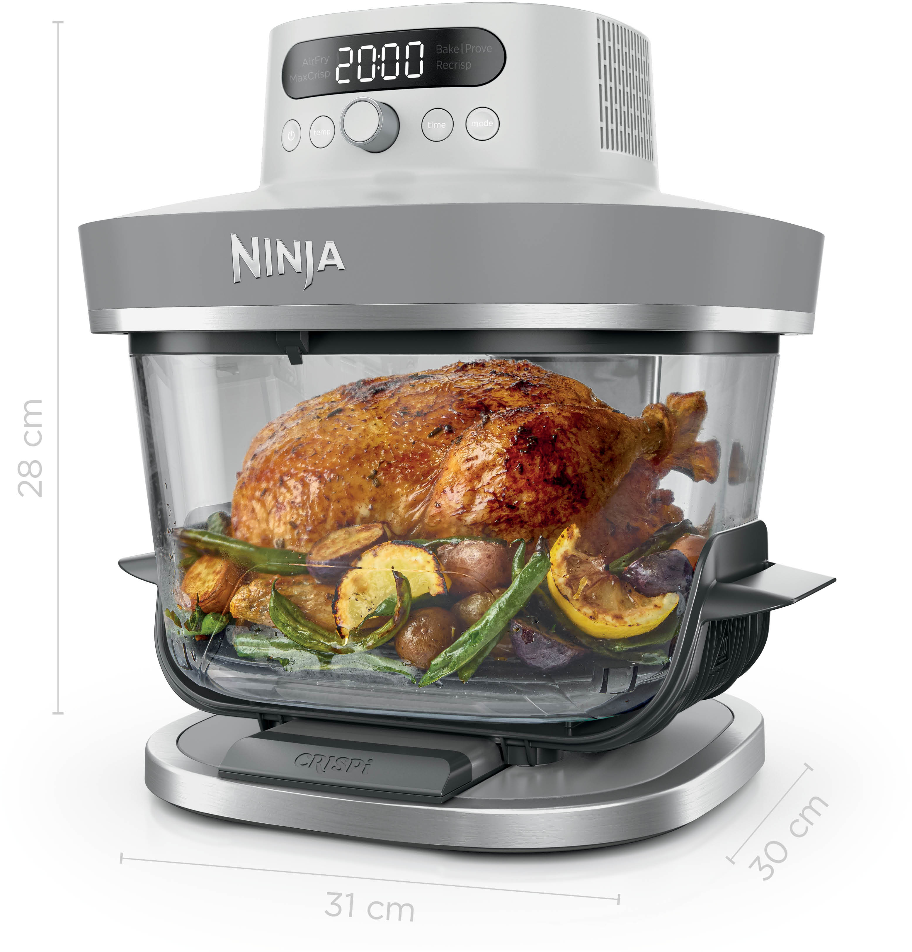 Un poulet rôti avec pommes de terre et haricots verts dans un four Ninja.