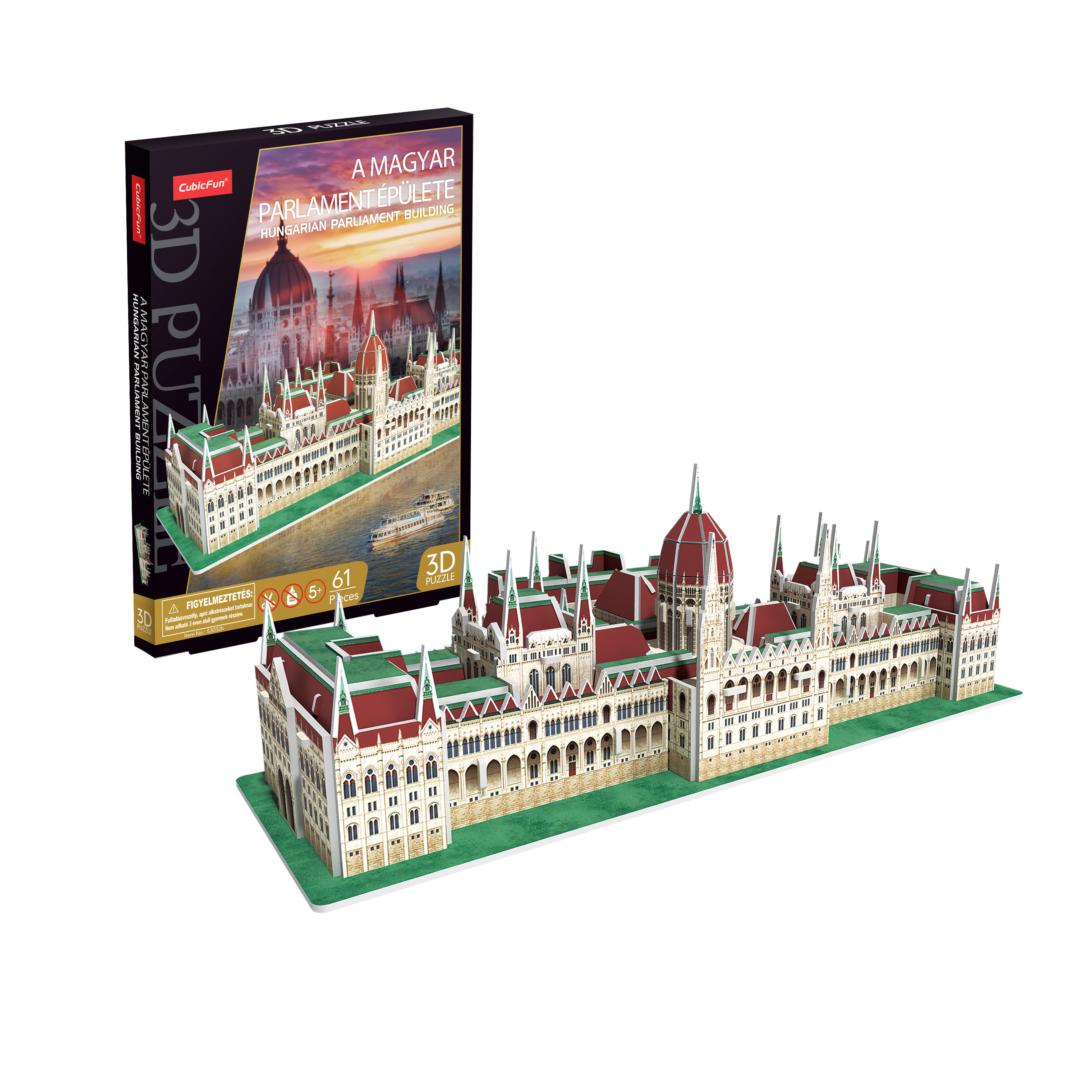 A Magyar Parlament Épülete 3D-s puzzle modell a dobozával.
