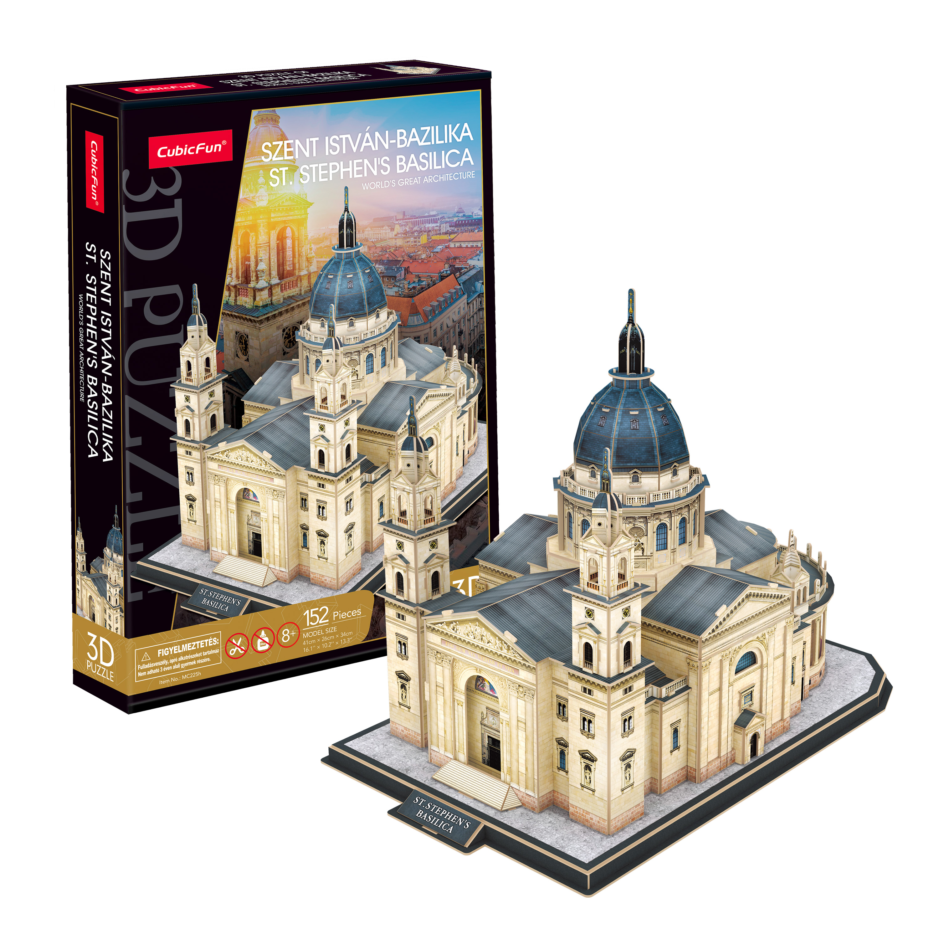 Szent István-bazilika 3D puzzle modell, kupolával és tornyokkal.