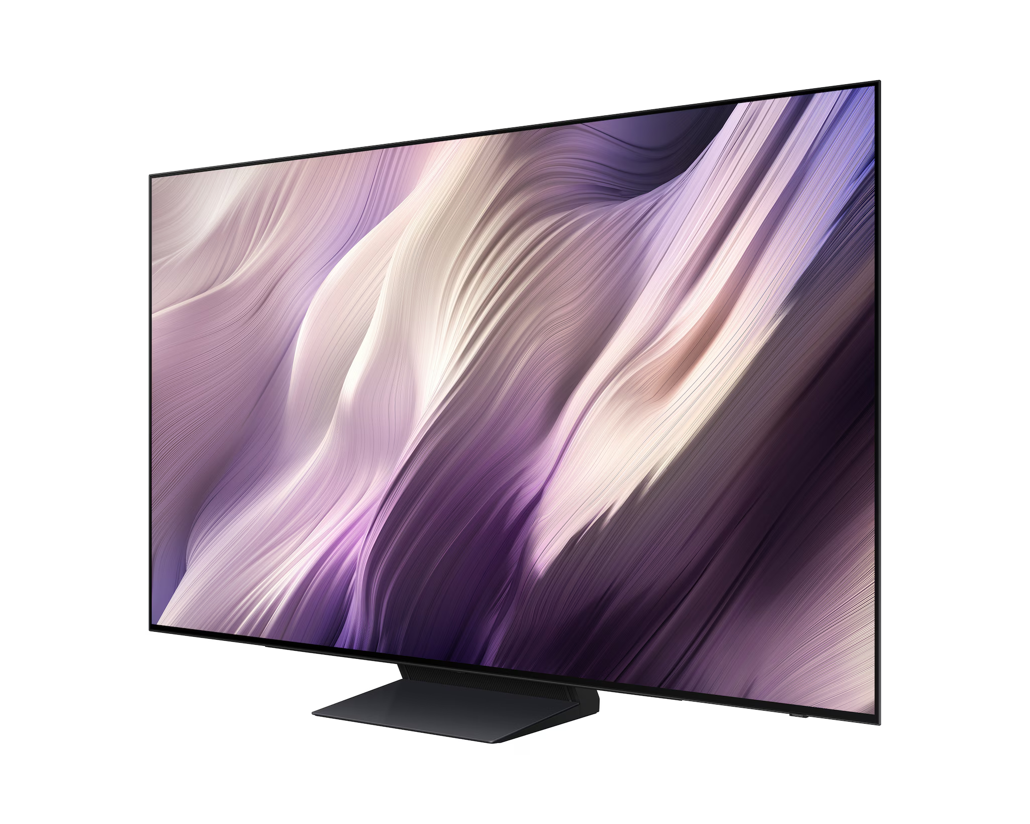 Egy modern televízió, képernyőjén absztrakt, áramló mintával.