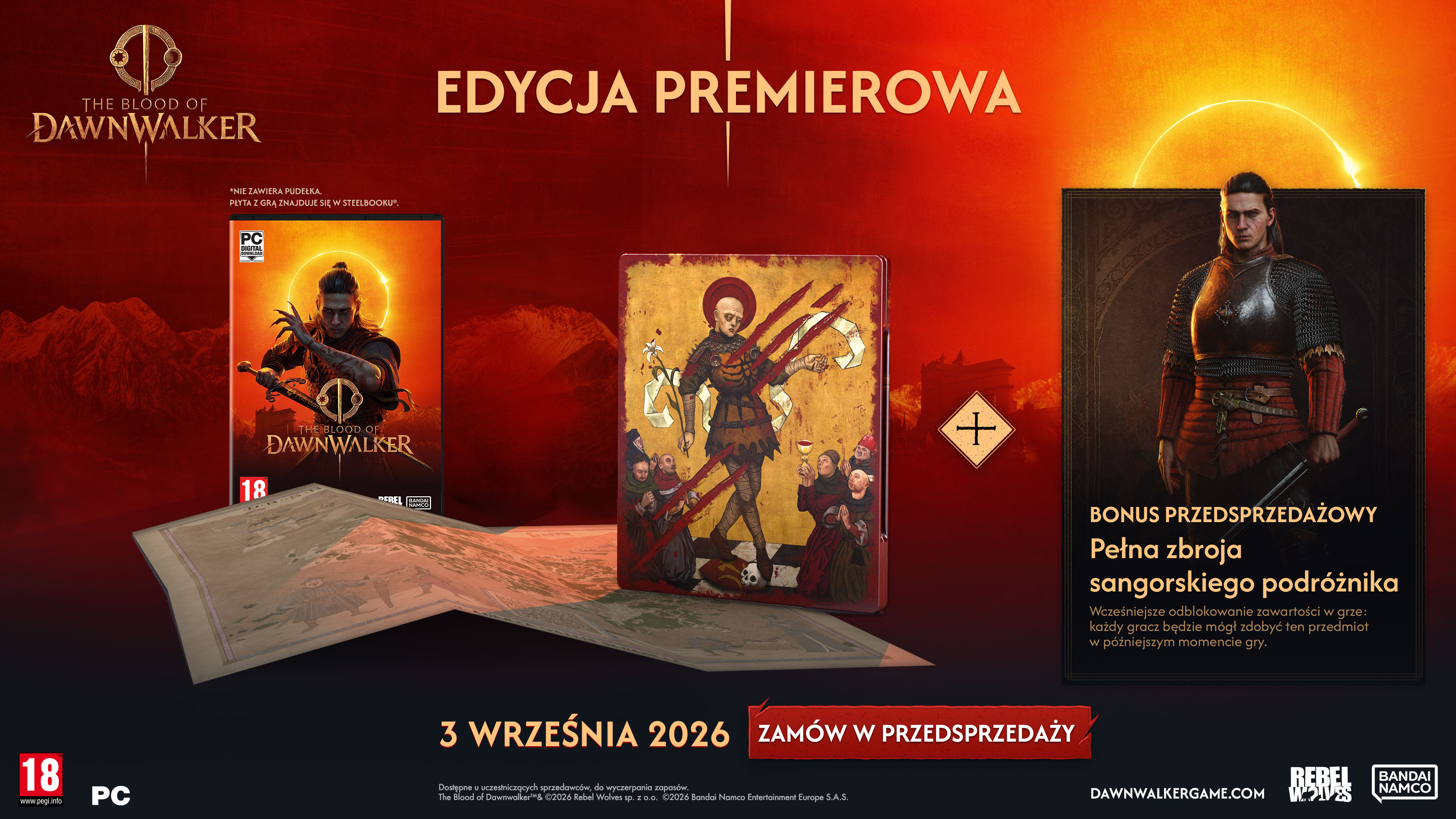 Reklama gry: Gra PC 'The Blood of Dawnwalker' ze steelbookiem i bonusem.