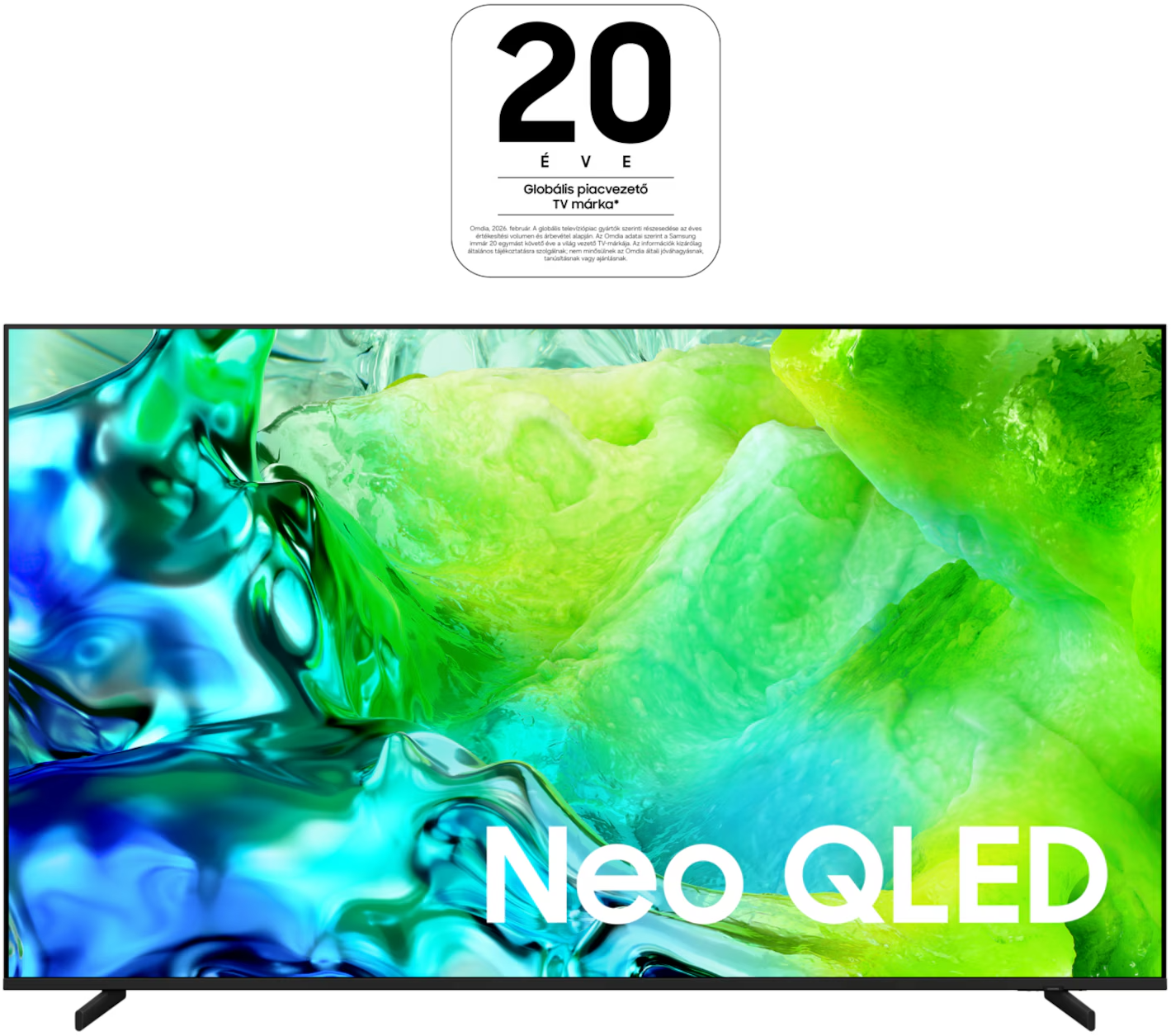 Samsung Neo QLED TV absztrakt, színes háttérgrafikával.