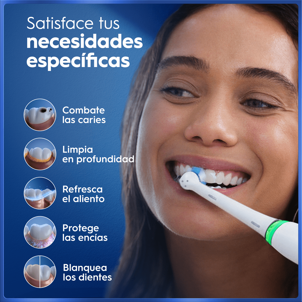 Satisface tus necesidades específicas. Combate las caries. Limpia en profundidad. Refresca el aliento. Protege las encías. Blanquea los dientes