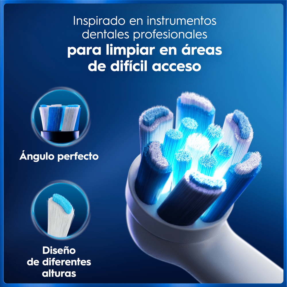 Inspirado en instrumentos dentales profesionales para limpiar en áreas de difícil acceso. Ángulo perfecto. Diseño de diferentes alturas.