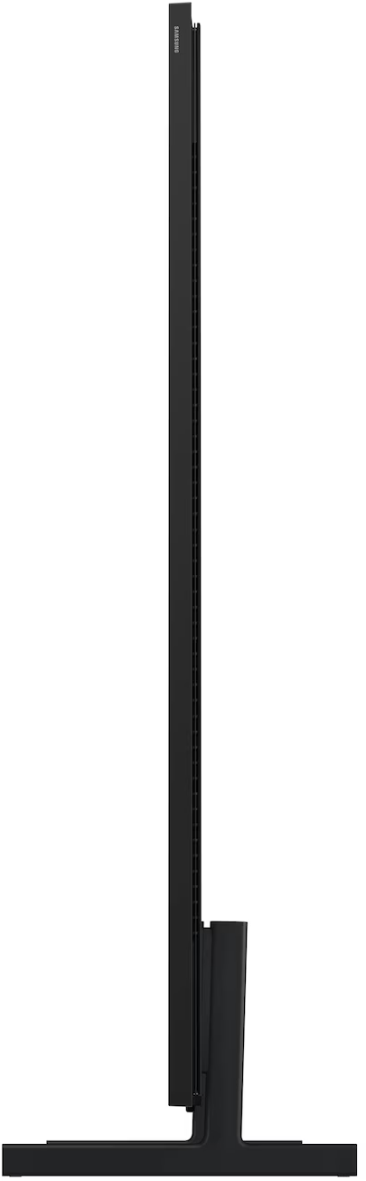Egy fekete Samsung televízió állványon, oldalról nézve.