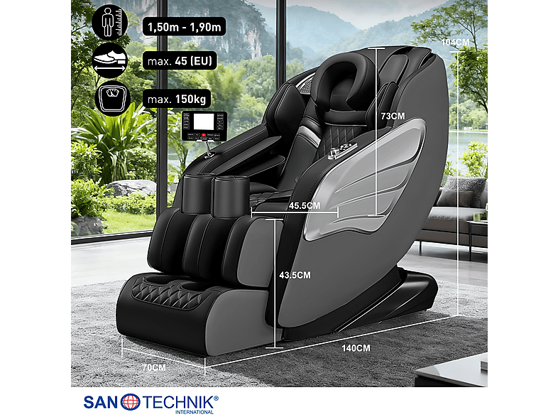 Sanotechnik MA2601 Primora Luxus Massagesessel, Schwarz/Grau — Foto 2 von 5