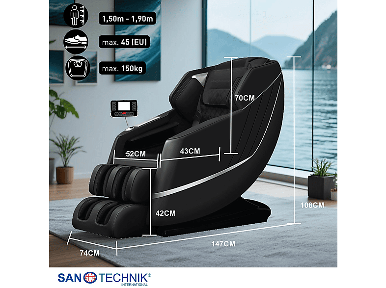 Sanotechnik MA2608 Vitalora Luxus Massagesessel, Schwarz — Foto 2 von 5