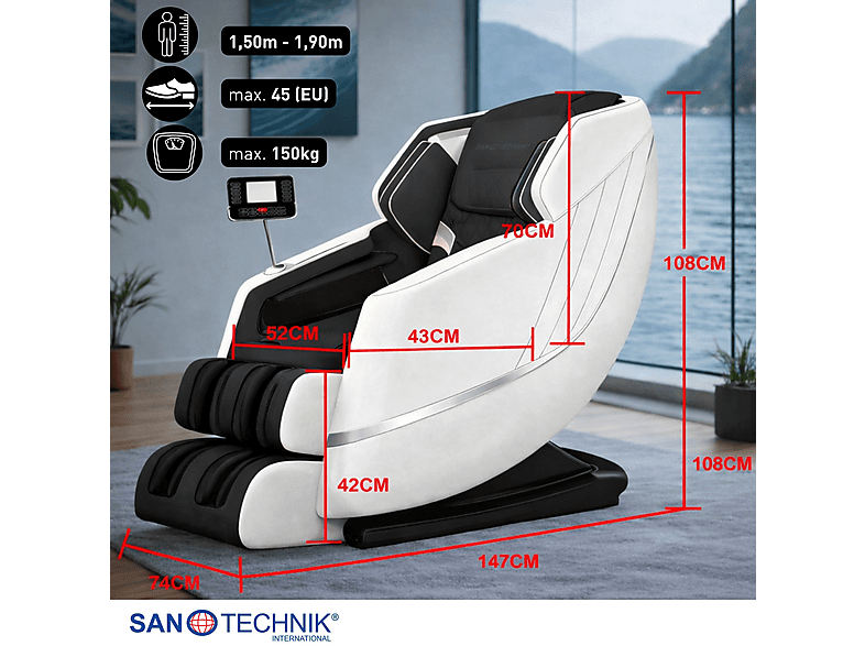 Sanotechnik MA2609 Calmora Luxus Massagesessel, Schwarz/Weiß — Foto 2 von 5