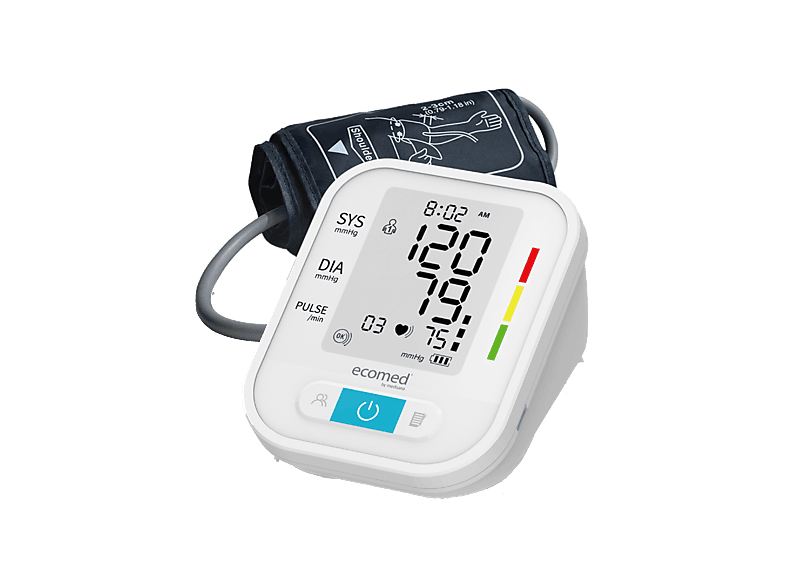 Tensiómetro - Medisana BU-95E, Pantalla digital, Visualización de la sistólica, diastólica, pulso, fecha y hora, Manga brazo 22–42 cm, Blanco
