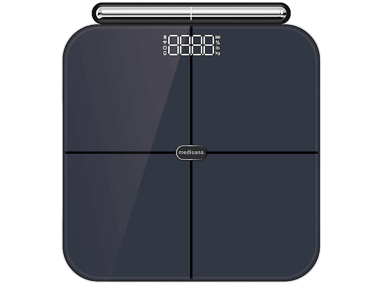 Báscula inteligente - Medisana BS 850 connect, 180 kg, Pantalla LED 7.5×2.9 cm, 8 electrodos para manos y pies, Negro