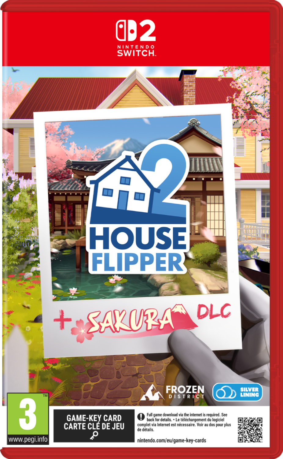 Portada juego Nintendo Switch: House Flipper 2 Sakura DLC, con casa, jardín y Monte Fuji.