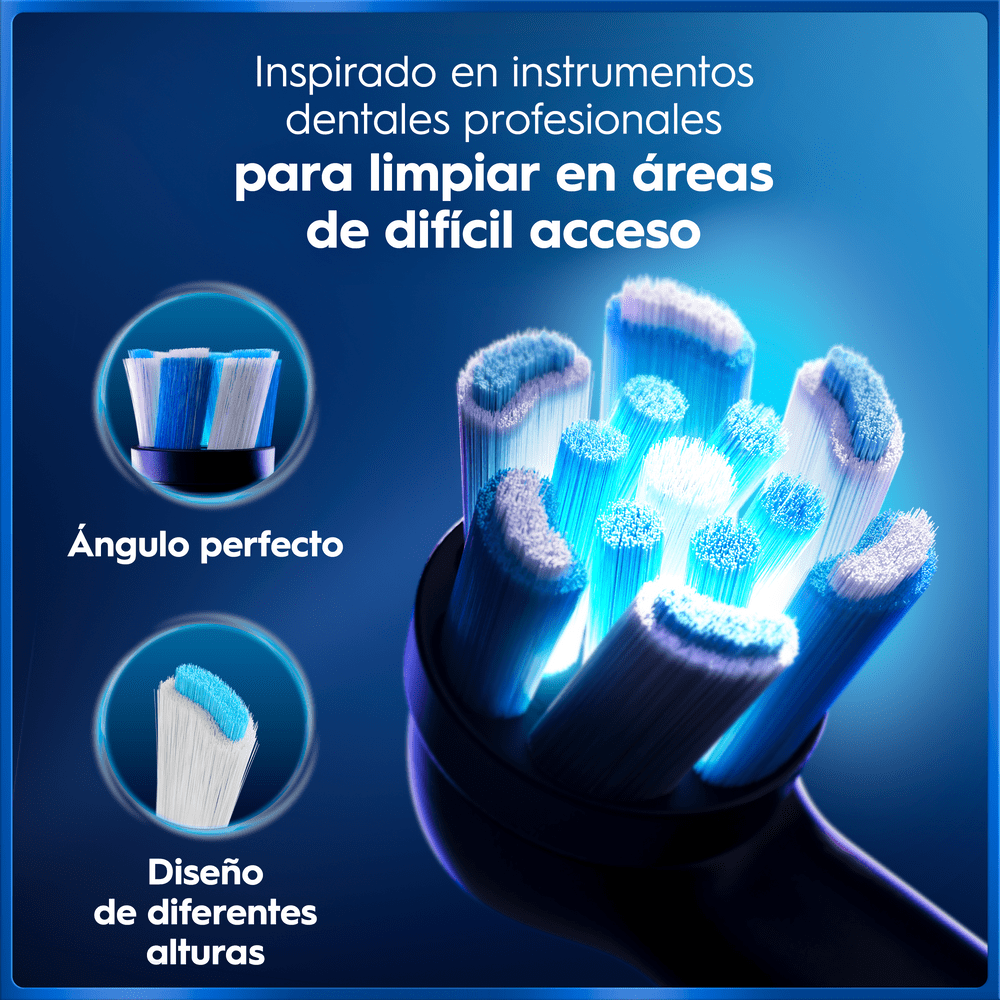 Inspirado en instrumentos dentales profesionales para limpiar en áreas de difícil acceso. Ángulo perfecto. Diseño de diferentes alturas.