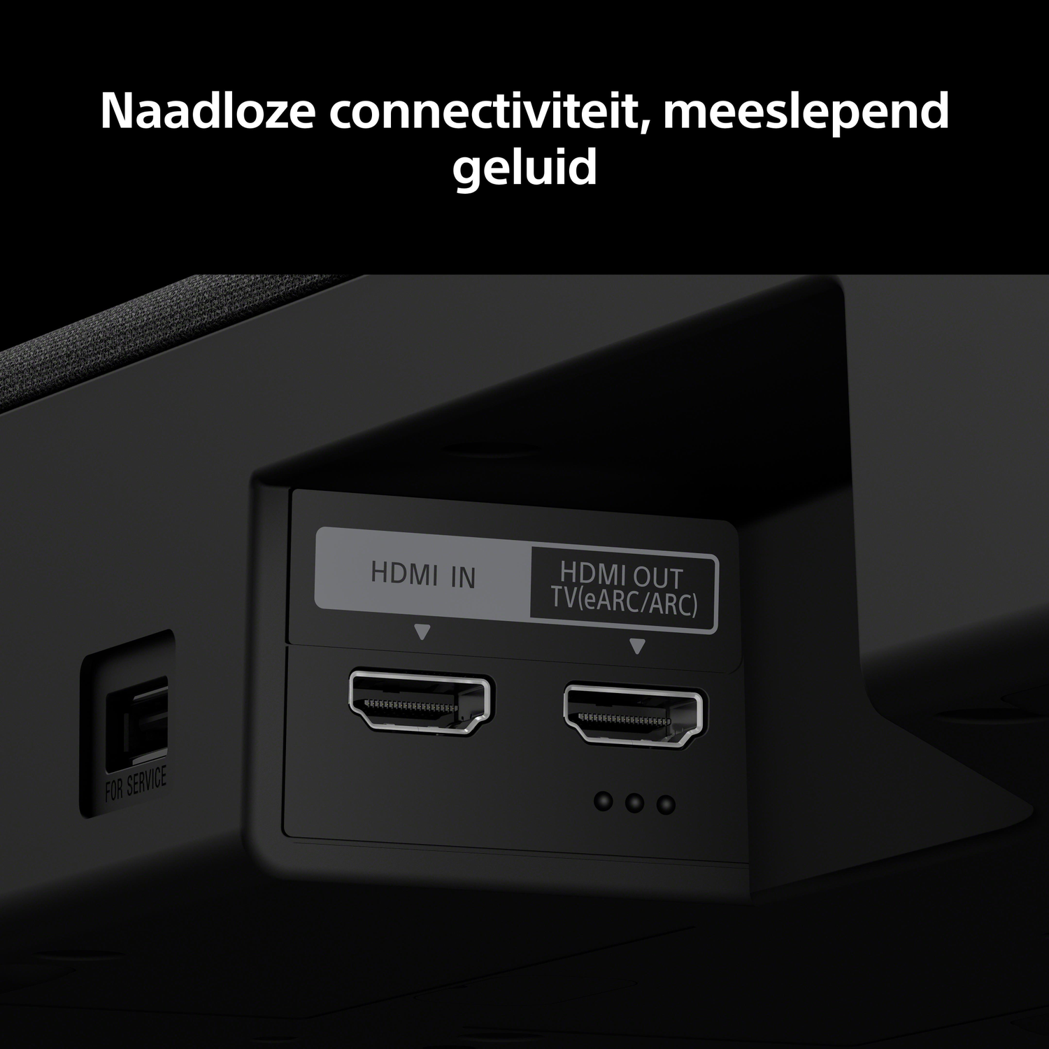 Close-up of HDMI IN and HDMI OUT ports, and a FOR SERVICE port.