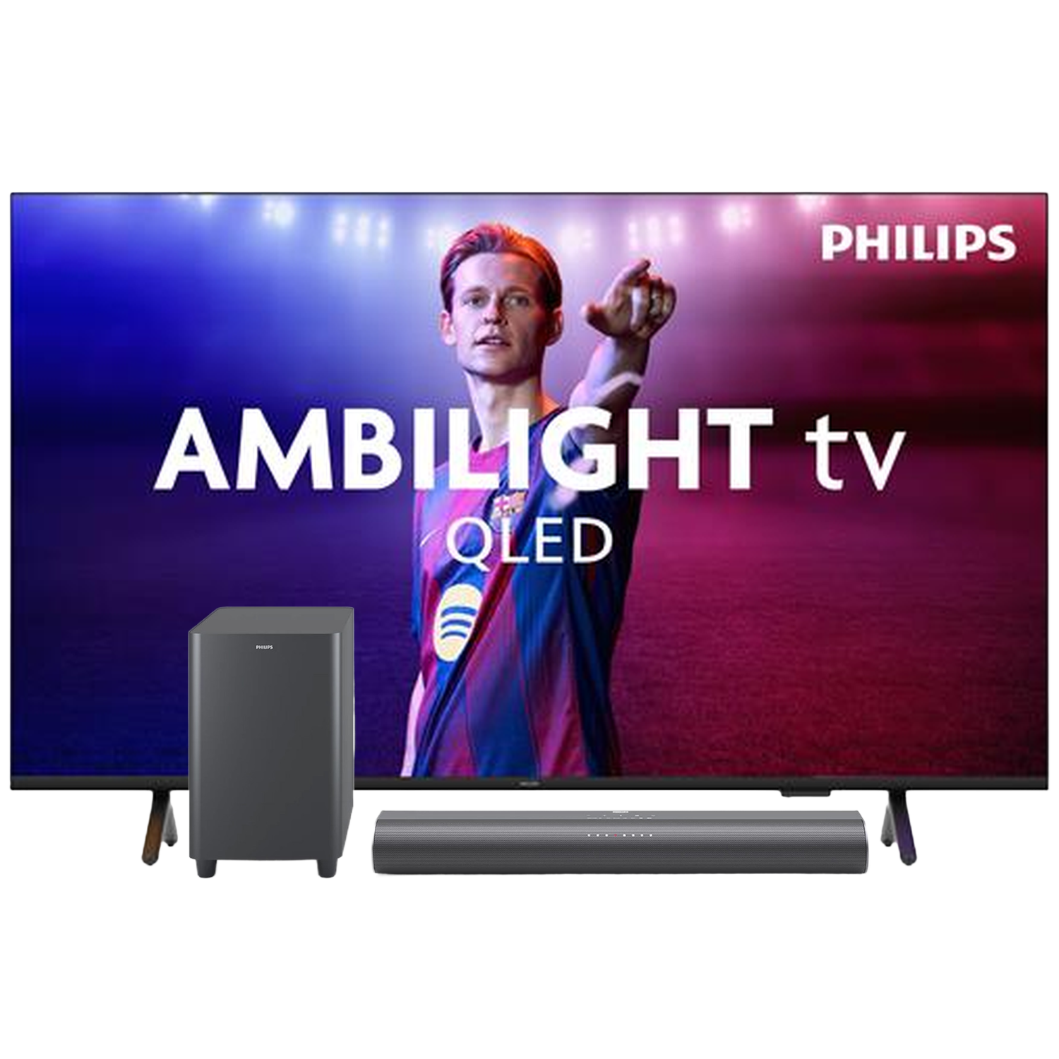 Philips 75pus8500 4k Qled Ambilight Tv 75" Xxl (2025) + Tab6100 Soundbar Met Wireless Subwoofer Tv-bundel