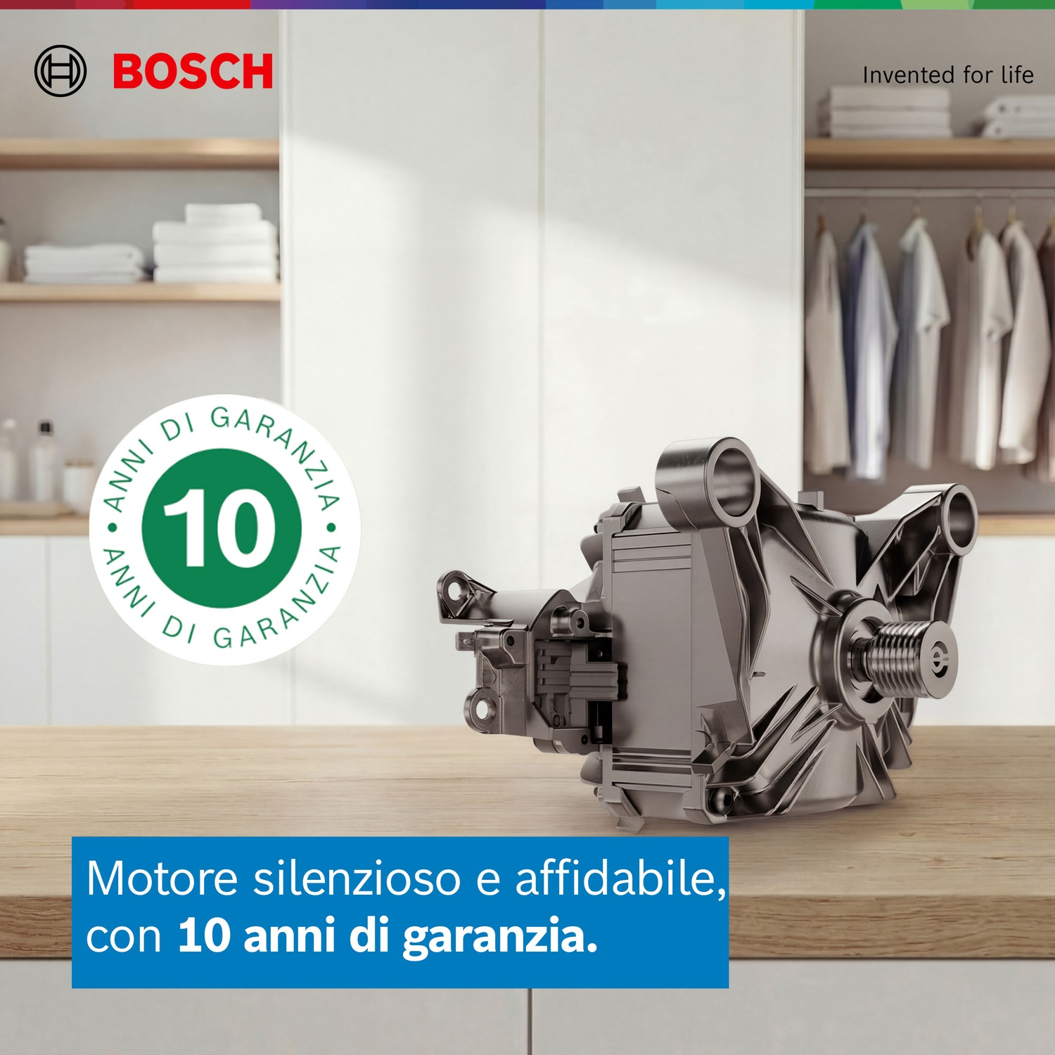 Motore Bosch con 10 anni di garanzia in una lavanderia.