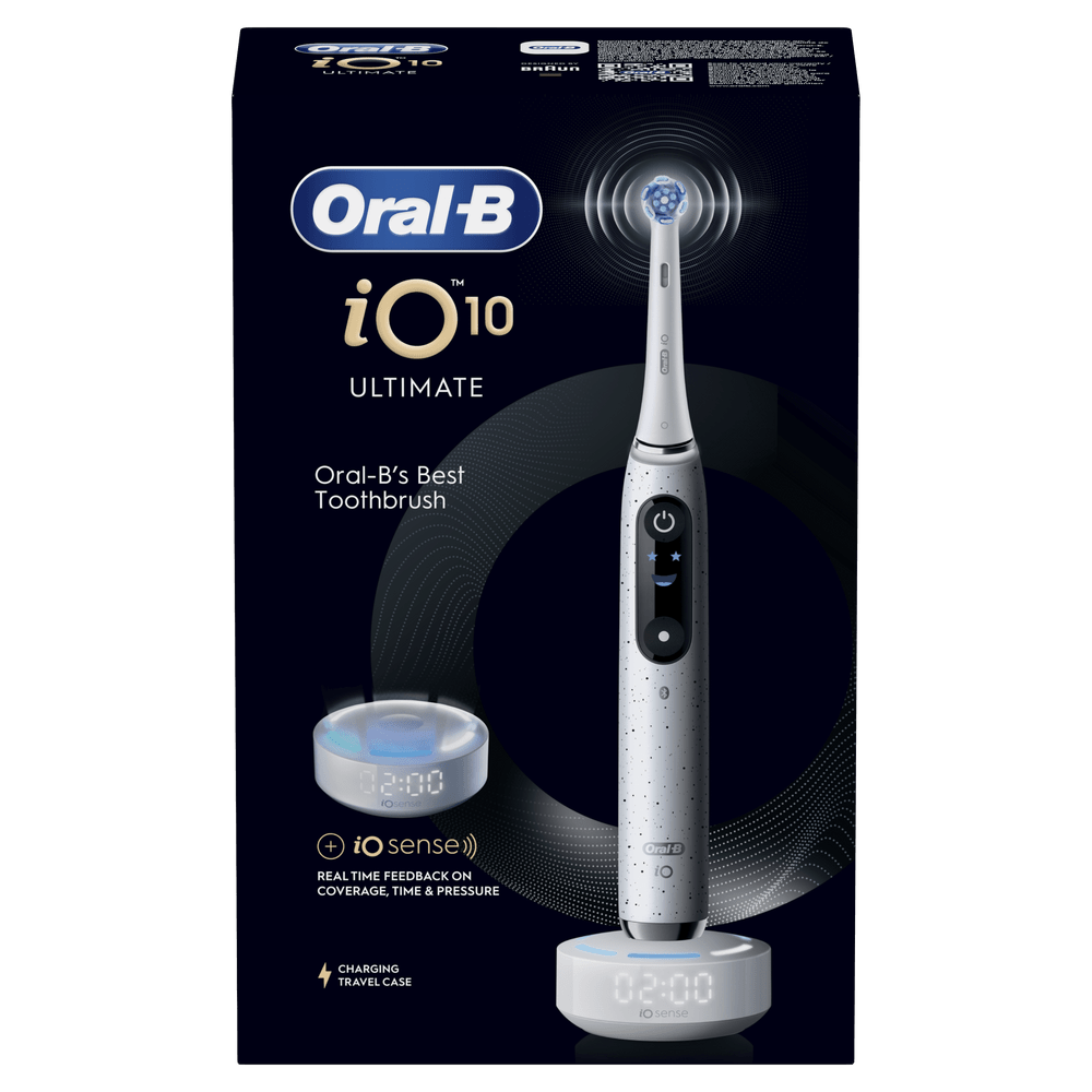 Cepillo de dientes eléctrico Oral-B iO10 Ultimate con base de carga y estuche.