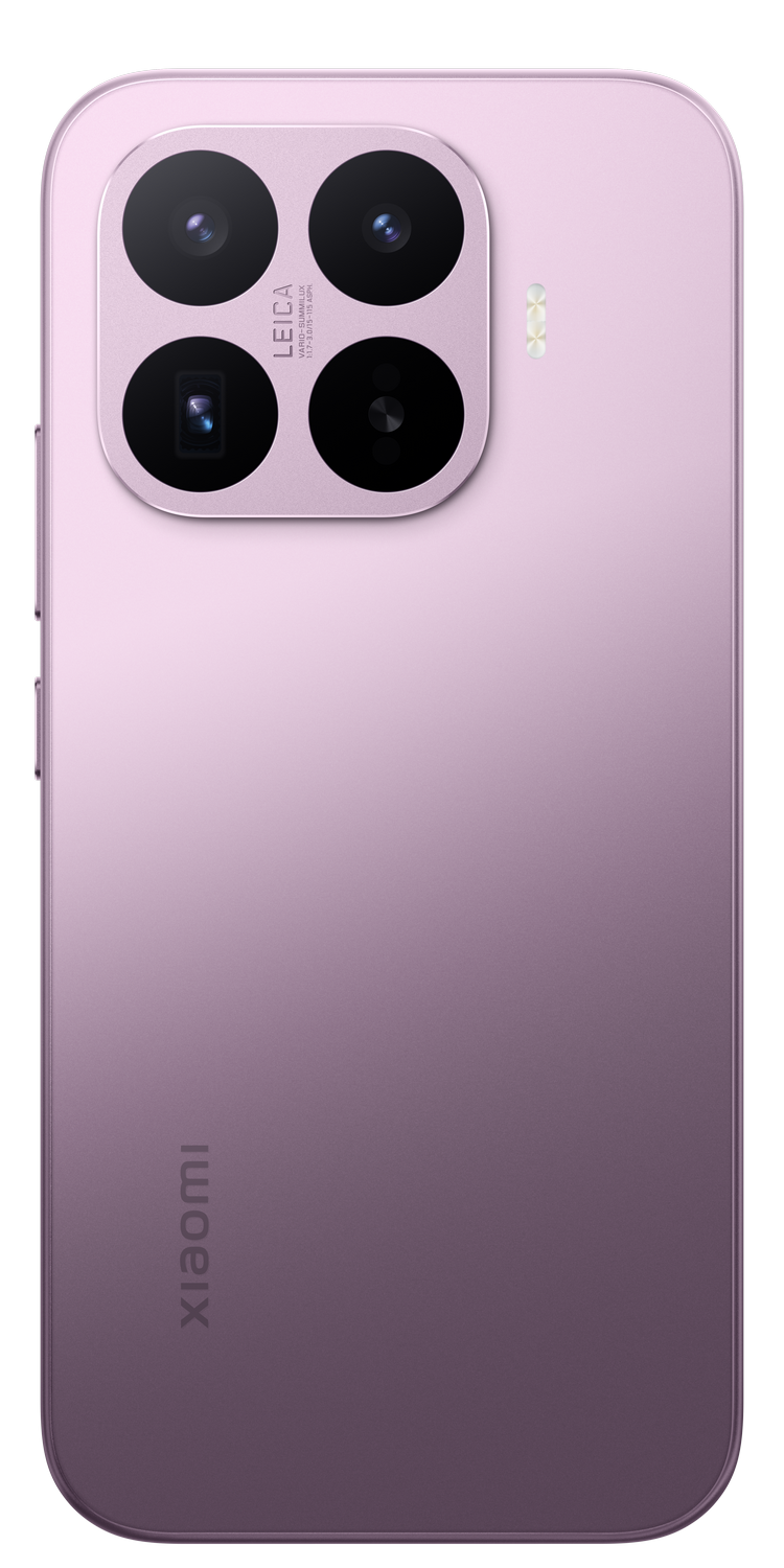 Parte trasera de un smartphone morado con cuatro cámaras y logo Leica.