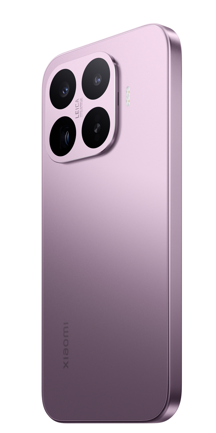 Un smartphone Xiaomi morado con un sistema de cámara Leica y logotipo Xiaomi.