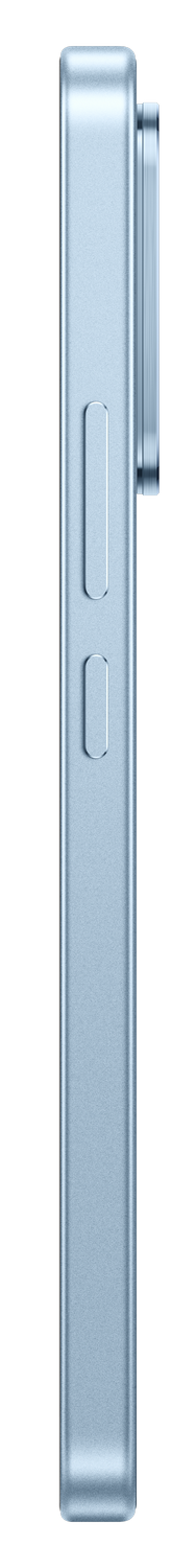 Primer plano del lateral de un smartphone azul claro con botones de volumen.