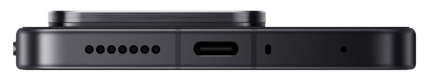 Primer plano del borde inferior de un smartphone oscuro con puerto USB-C y orificios de altavoz.