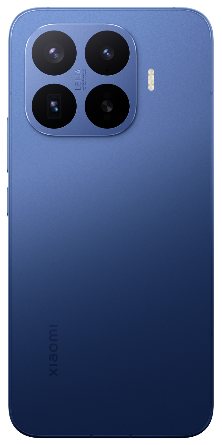 Parte trasera de un smartphone azul con cuatro cámaras y marca Leica.