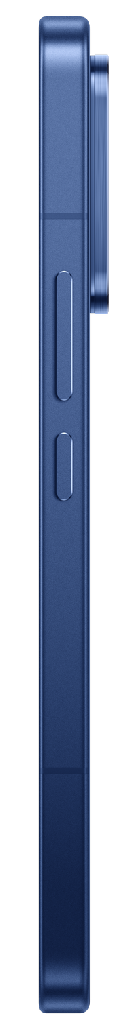 Primer plano del lateral de un smartphone azul con botones.