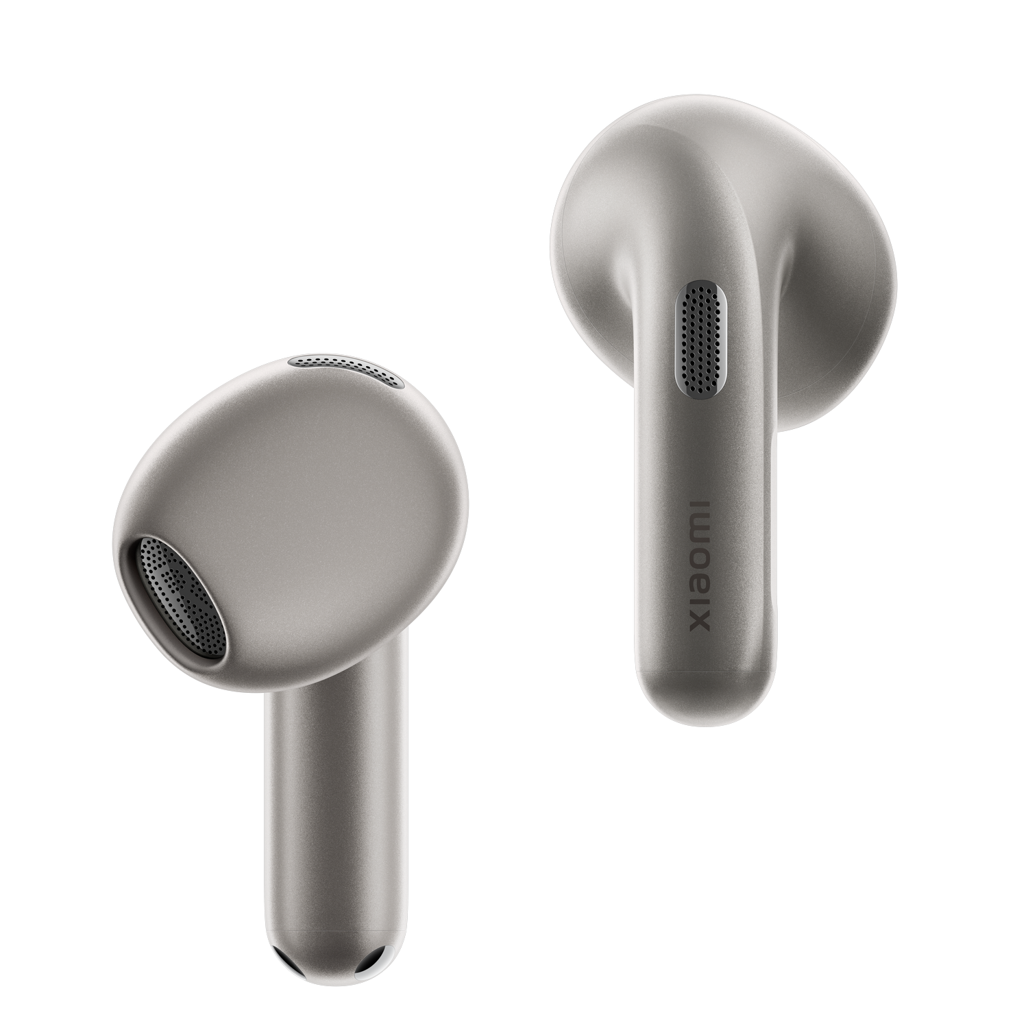 Dos auriculares Xiaomi blancos sobre fondo negro, uno con el logo.