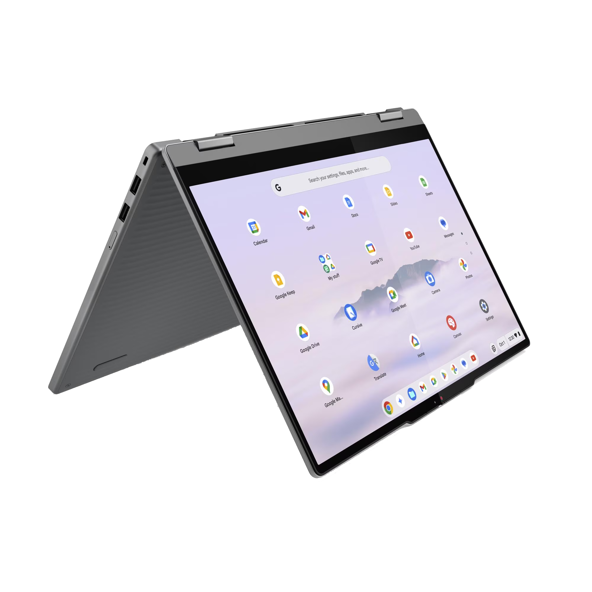 Un portátil plateado con la pantalla abierta, mostrando la interfaz de Google.