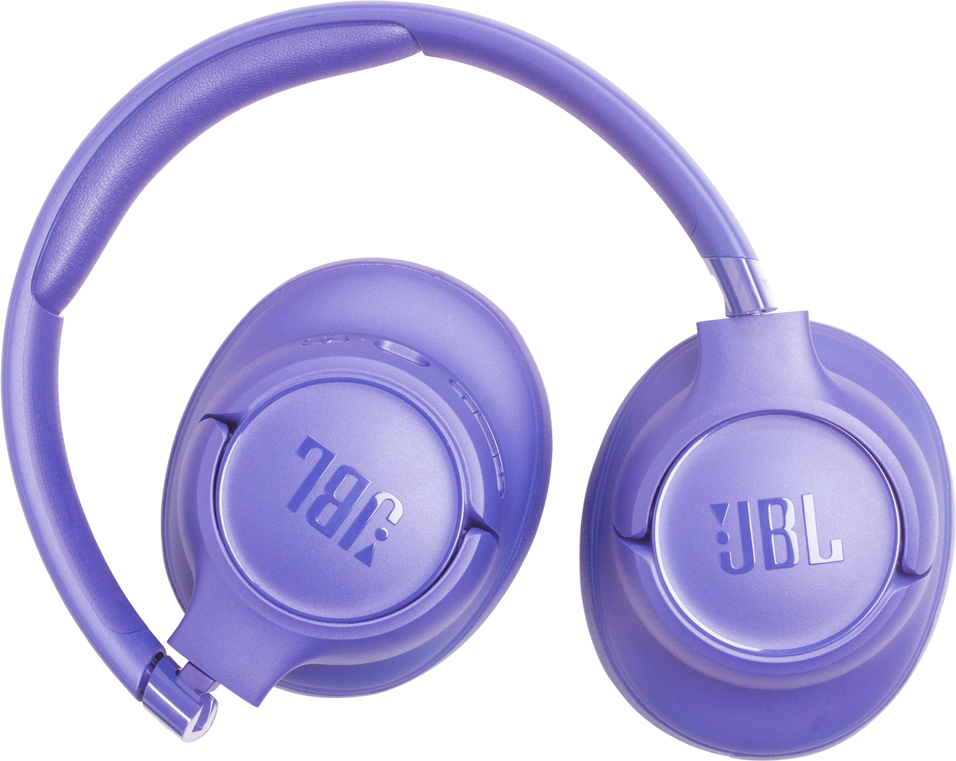 Lila JBL Kopfhörer vor schwarzem Hintergrund. Die Kopfhörer sind zusammengeklappt.