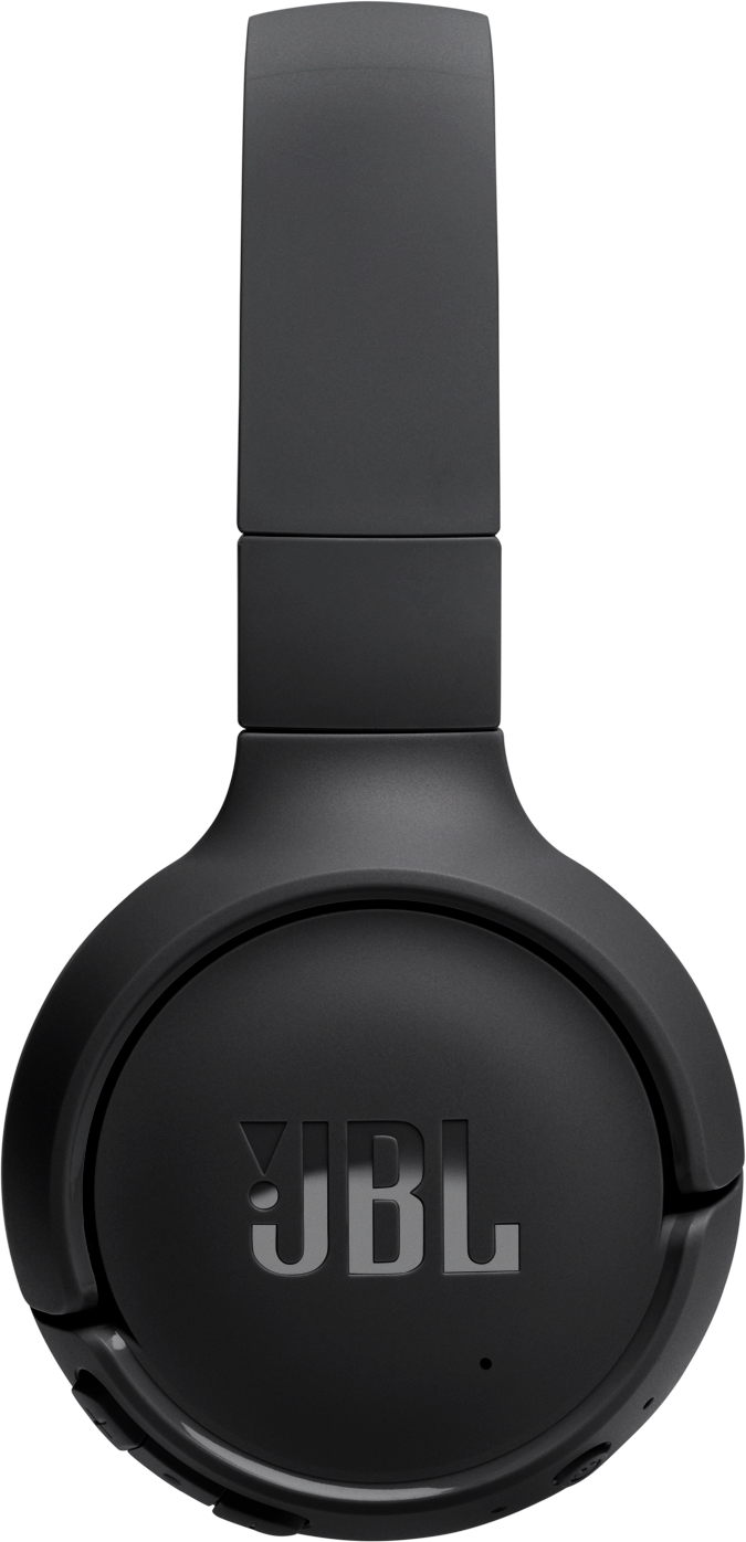 Casque JBL noir avec logo argenté, gros plan.