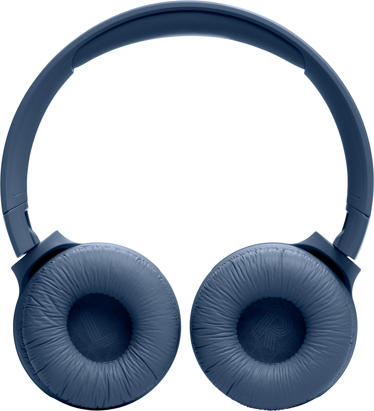 Casque bleu foncé avec oreillettes rembourrées sur fond noir.