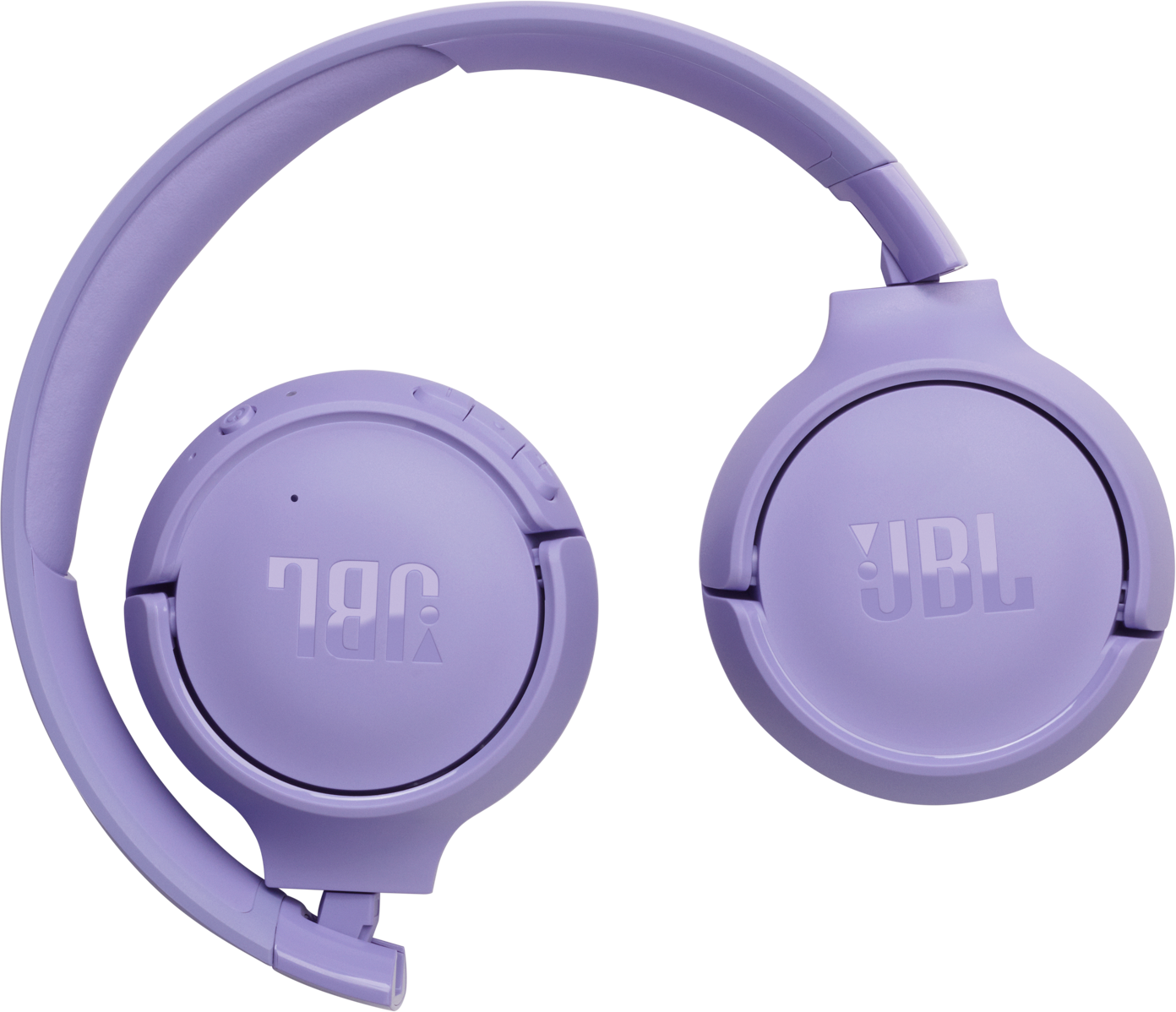 Cuffie JBL viola con archetto e padiglioni rotondi, su sfondo nero.